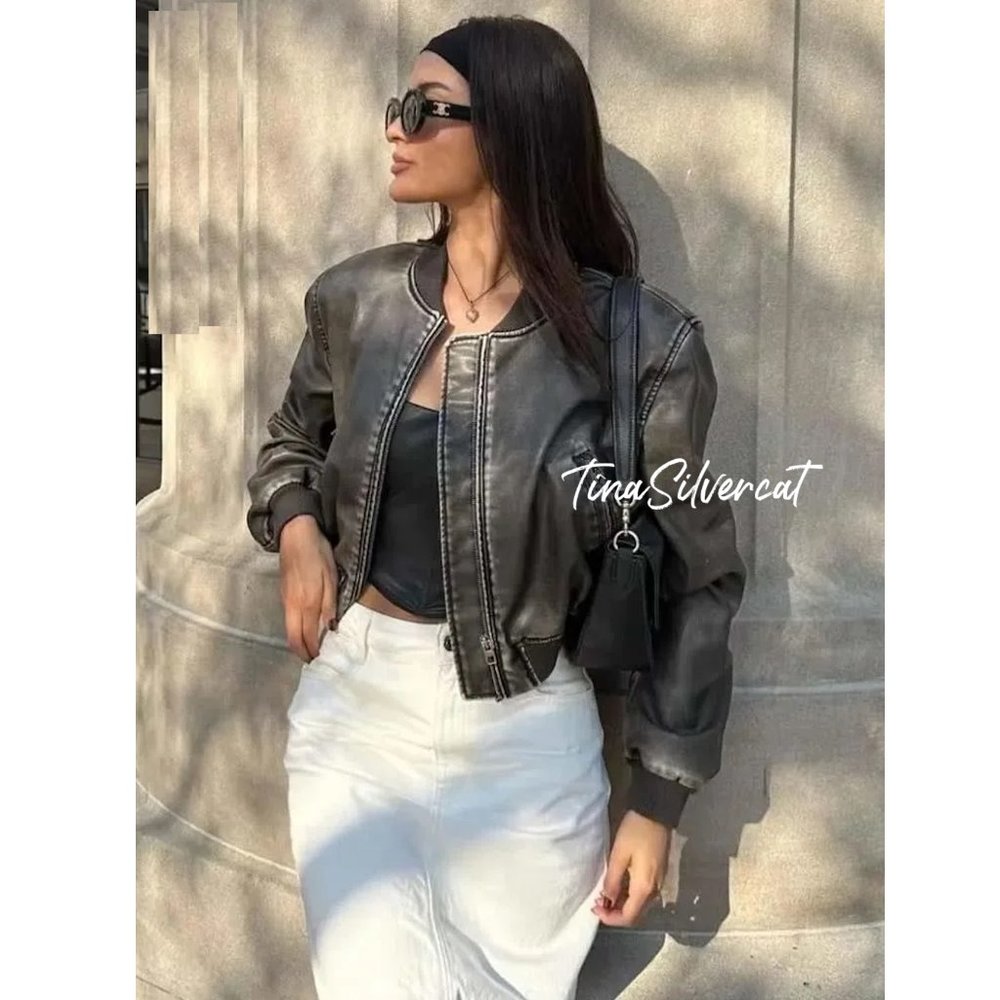BLOGGER'S FAVE! Zara Distressed Faux Leather Jacket Black NWT